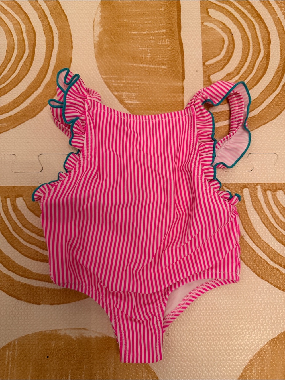 Jacadi Baby Pink Stripe Ruffle One-Piece Swimsuit